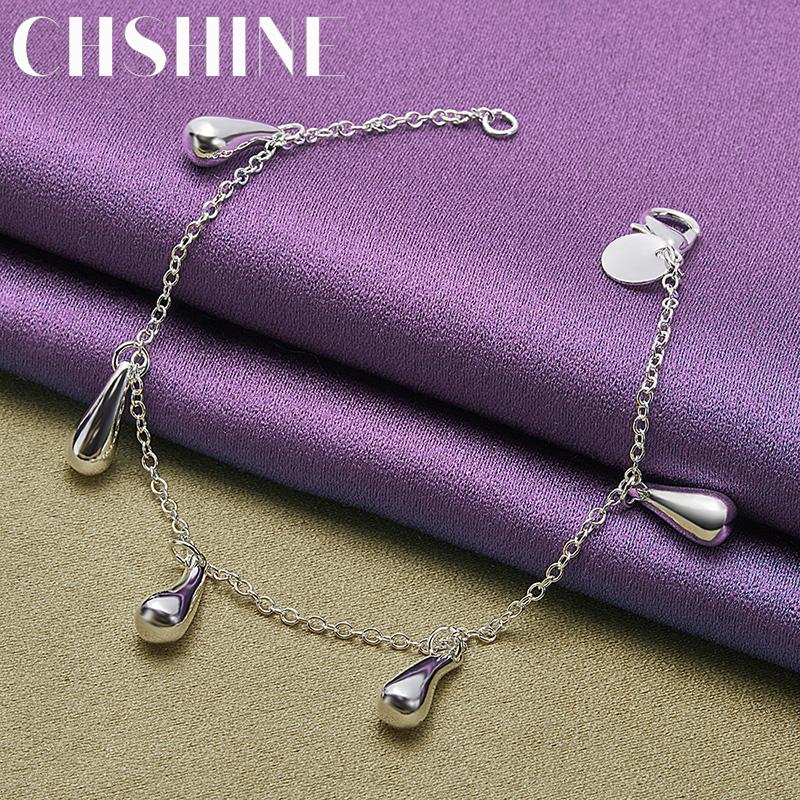 CHSHINE 925 Sterling Silver Water Drop Pendant Bracelet Fashion Charm Jewelry 20CM 8inches