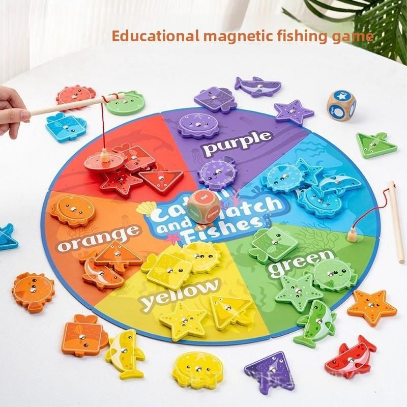 Magnetic Shape Color Matching Fishing Game For Kids Educational Wooden Toy