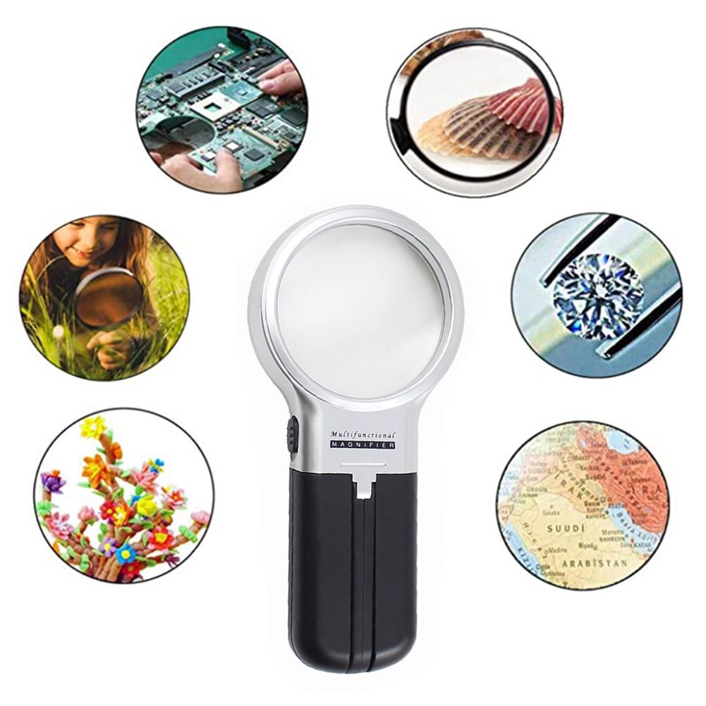 3X Reading Portable Handheld Magnifier Glass with 2 LED Lights Folding Loupe