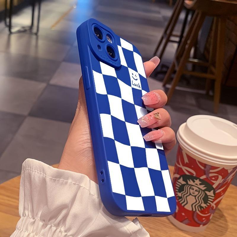 White Plaid Soft Phone Case for Apple iPhone 16/15/14/13/12 Pro Max/11 Protects Pupil Eye