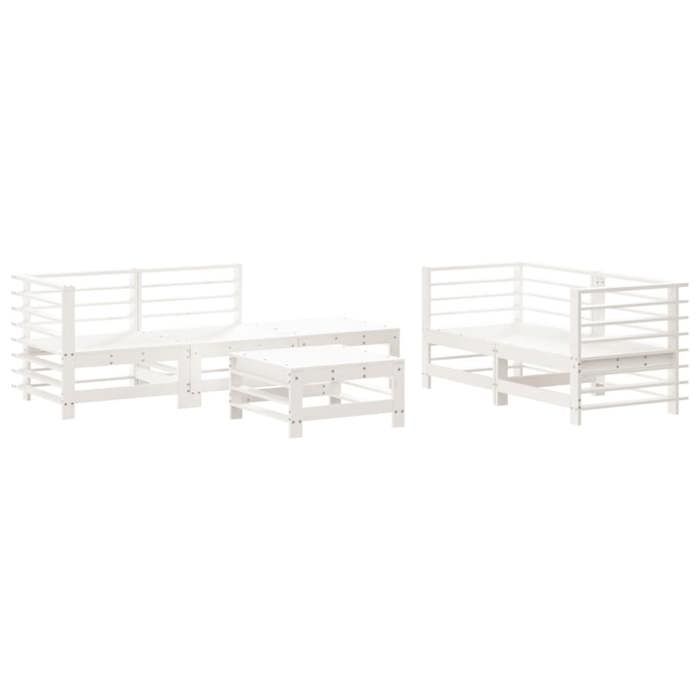 VidaXL Salon de Jardin 6 pcs, Canapé avec Repose-pied, Ensemble de Meubles avec Table Basse Patio Terrasse, Rustique, Blanc 3186201