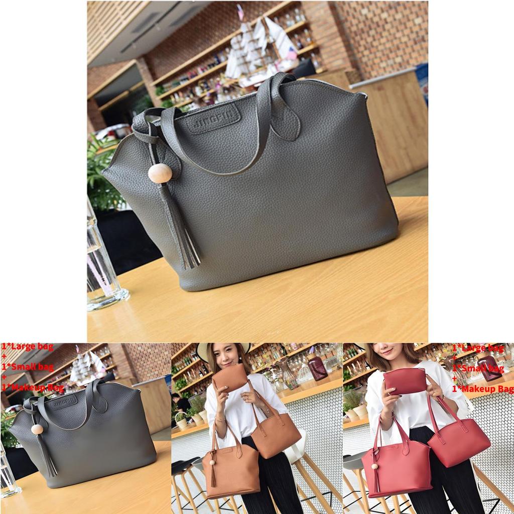 Ladies Pu Leather Purse Set With Shoulder Strap And Cosmetic Bag For Daily Use