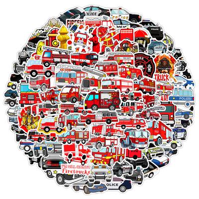 100PCS Police Car and Fire Truck Stickers Police Vehicle Firetruck Decals Vinyl Waterproof Emergency Rescue Vehicle Stickers
