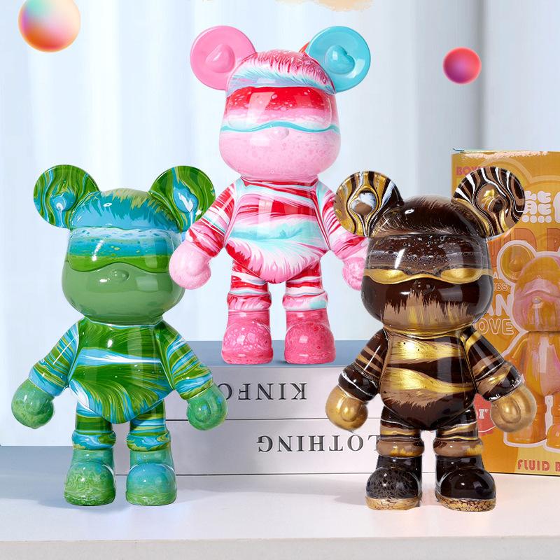 Homemade Creative Fluid Bear Fluid Cool Bears White Mold DIY Painting Handmade Toy Material Kit Gift Home Decor Animal Ornaments