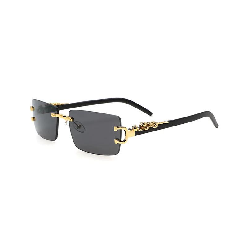 Fashionable Trendy Frameless Rectangular Personalized Sunglasses Metal Leopard Leg Men Women Sun Glasses New Lentes