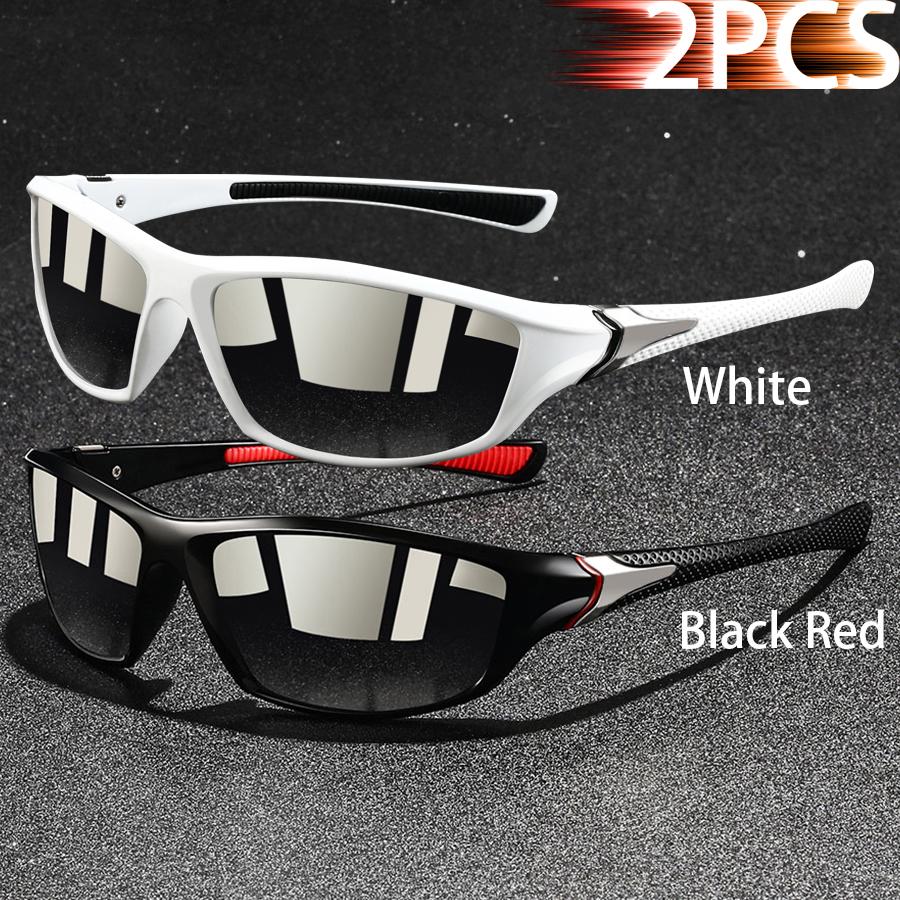 2 Pieces Fashion Vintage Sports Sunglasses Men Women Fishing Running Cycling  Sport Man Sun Glasses Anti-Glare UV400 Eyewear