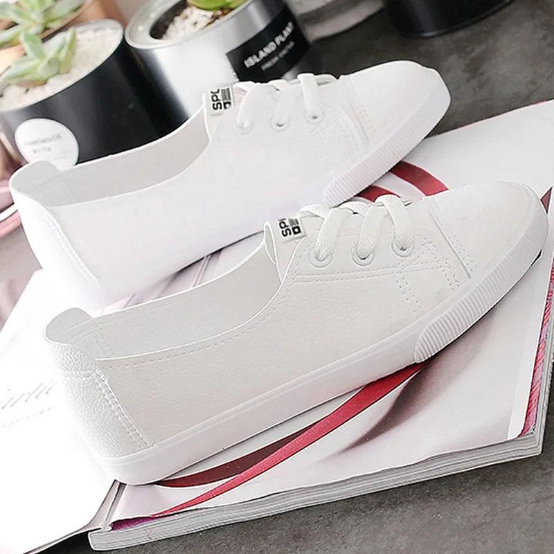 WTEMPO Summer Women's Single Shoes Round Toe Flat Sole White Cross Lace-up Low Heel Flat Shoes Breathable Comfortable Anti-slip Soft Sole Work Shoes