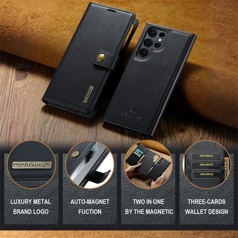 Magnetický flip kožené pouzdro na telefon pro Samsung Galaxy S25 FE S25 Edge S24 Ultra S23 Plus S22 S21 S20 Note 20 10 2 v 1 Odnímatelná peněženka kryt na karty Etui