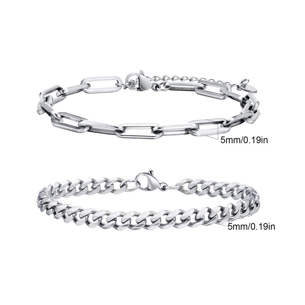 2pcs Men's Chain Bracelets,Stainless Steel Silver Gold Black Color Twist Rope Chain Wristband,Trendy Cuban Link Chains Gift