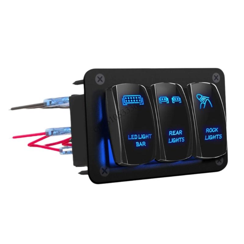 090E 3 Gang Aluminum Rocker Switches Panel for Car Marine Blue LED Light Toggle Switches LED Light Bar On Off Switches Panel China Mainland