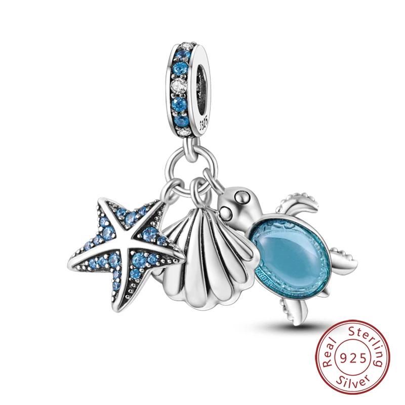 Copper Blue Ocean Ship Lighthouse Starfish Turtle Dolphin Charms Pendants Fit Bracelets Diy Jewelry Gifts