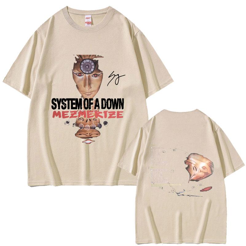

90 S Rock Band Series Down Mezmerize Graphic Tshirt Summer Mens Fashion Pure Cotton Loose Street Alternative Metal Tshirt 4XL