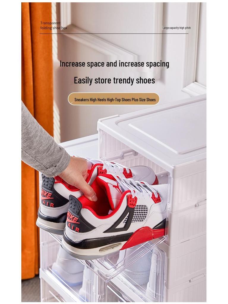 Transparent Foldable Shoe Storage Box - Space-Saving Organizer & Sneaker Rack, No Installation Required