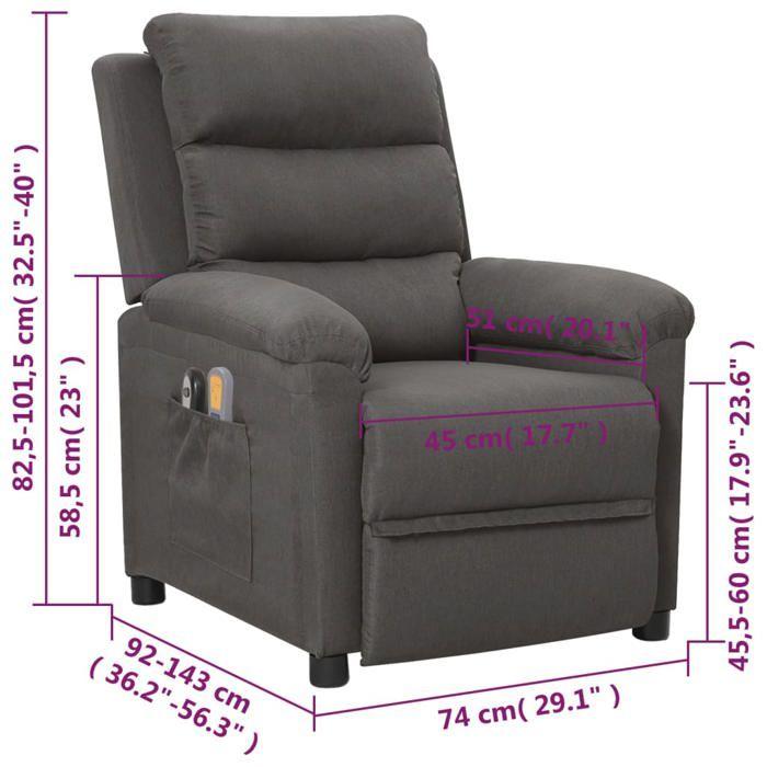 VidaXL Fauteuil électrique de massage Gris foncé Tissu 3098976