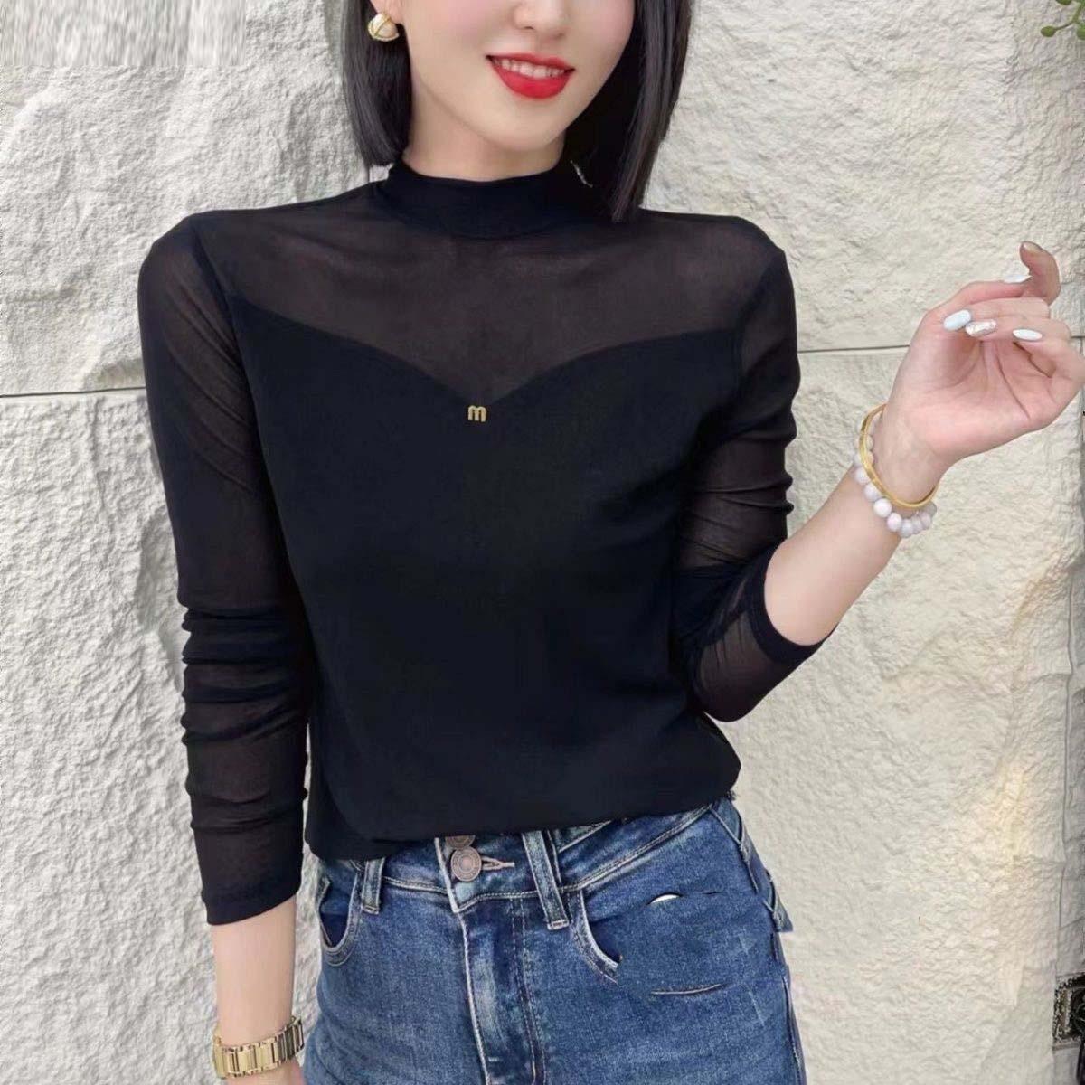 Autumn Updated Semi-turtleneck Pullover Bottoming Top Womens Sexy T-shirt Small Top Trendyable Womens Inner Top M