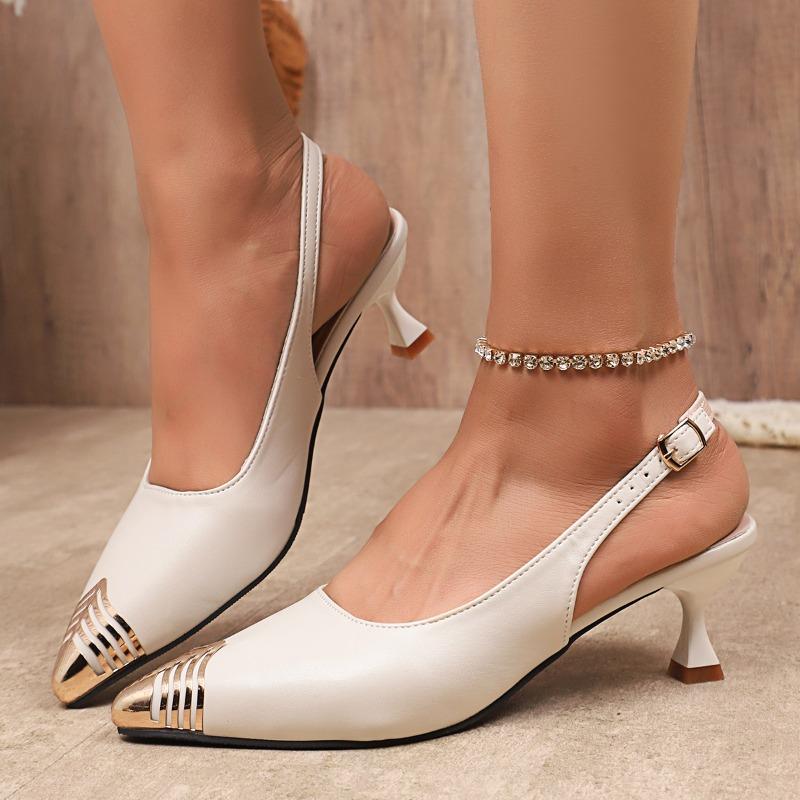 Fashion Sandals 2025 Temperament New French Metal Pointed Toe Baotou High Heels Back Empty Single Shoes