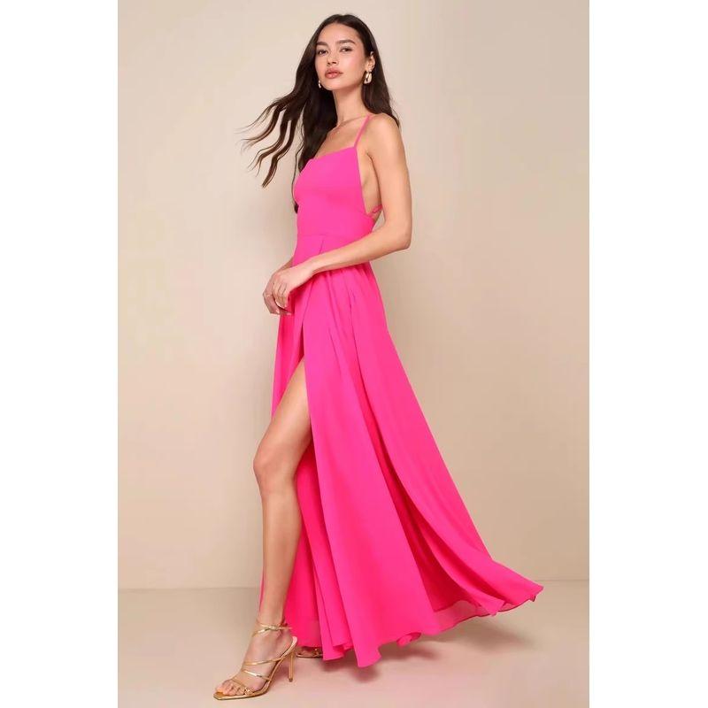 Foreign Trade Order Lu's Sexy Bib Type Sling Backless Elegant Split Chiffon Vacation Dress Long dress Formal Dress