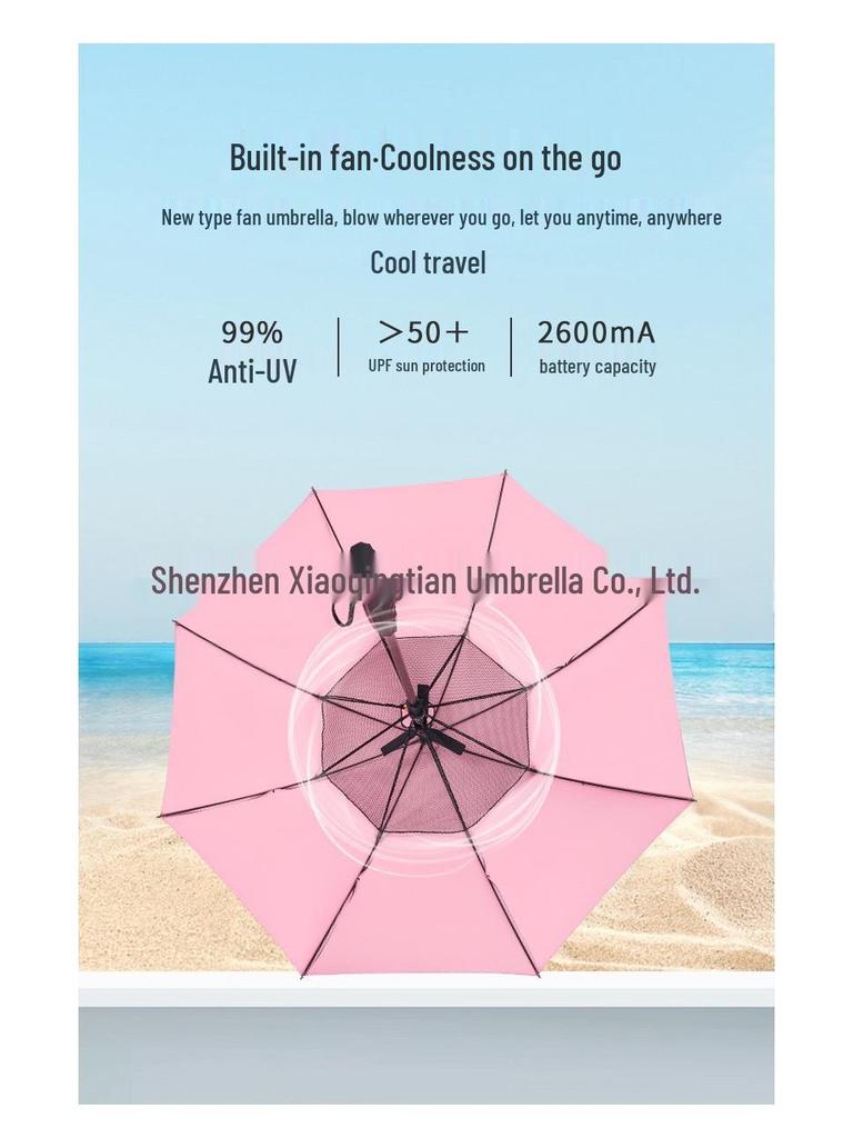 Regenschirm mit eingebautem Ventilator und Nebelkühlung – Sonnenschutz und Wassersprüh-Technologie