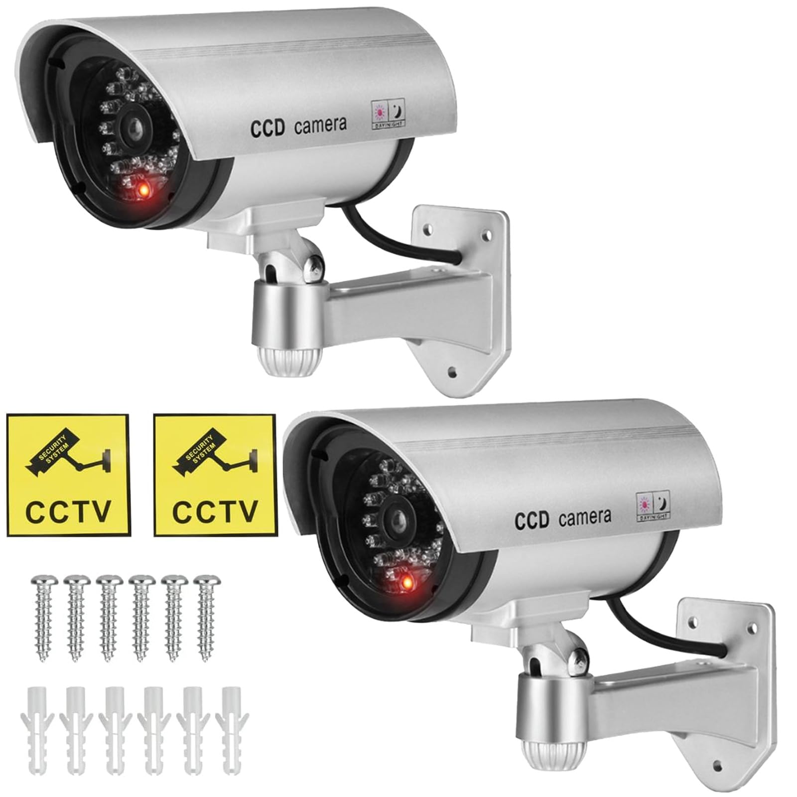 

PREMIUMM Security Camera Dummy Surveillance Camera with Security Sticker Set of 2 Dummy Camera Lighting Security Measures No Power Required Outdoor срібний