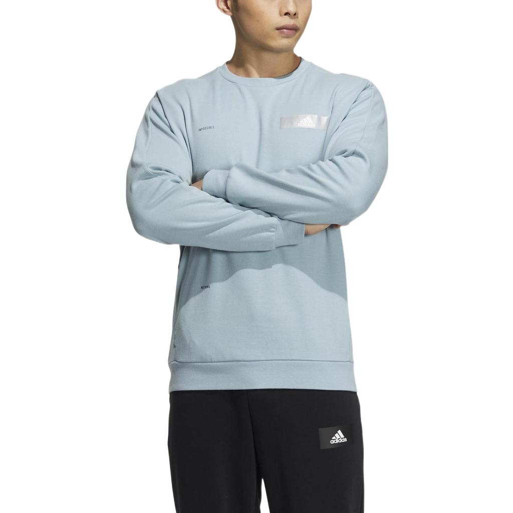 adidas Logo Print Pattern Crew Neck Pullover Sweatshirt Men Sweatshirt Blue HY5849