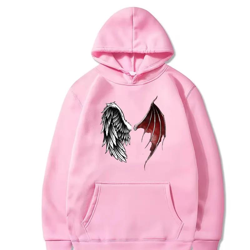 Demon And Angel Wings Print Hoodie Winter Fleece Long Sleeves Sport Jogging Pullover Sweatshirt Clothes