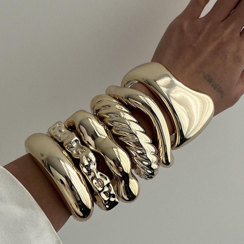 Fashion Irregular Cuff Polished Pleated Bracelet Set Light Luxury Style Commuter Party Forwoman