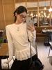 Women's Slim Fit White Polka Dot Lace Thermal Long-Sleeve Top