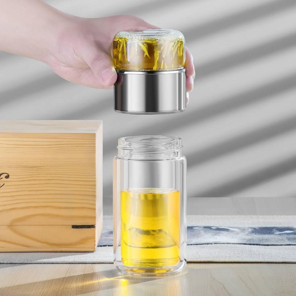 420ml Tea Strainer Cup, Double Walled Stainless Steel Leak Proof Glass Water Bottle, Suitable for Tea Leaves and Flower Tea.