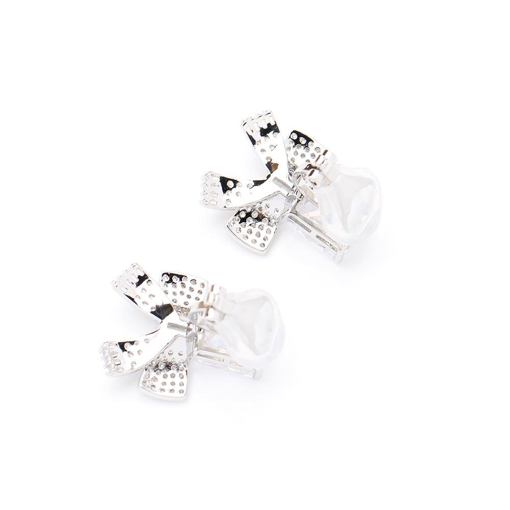 French light luxury jewelry style earrings women's flash diamonds square zircon bow ear clips fashion dress versatile ear jewelry