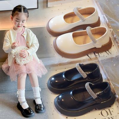 Zapatos Pequeños de Cuero de Color Sólido para Niñas con Pedrería Estilo Simple Zapatos Casuales de Rendimiento Zapatos de Princesa