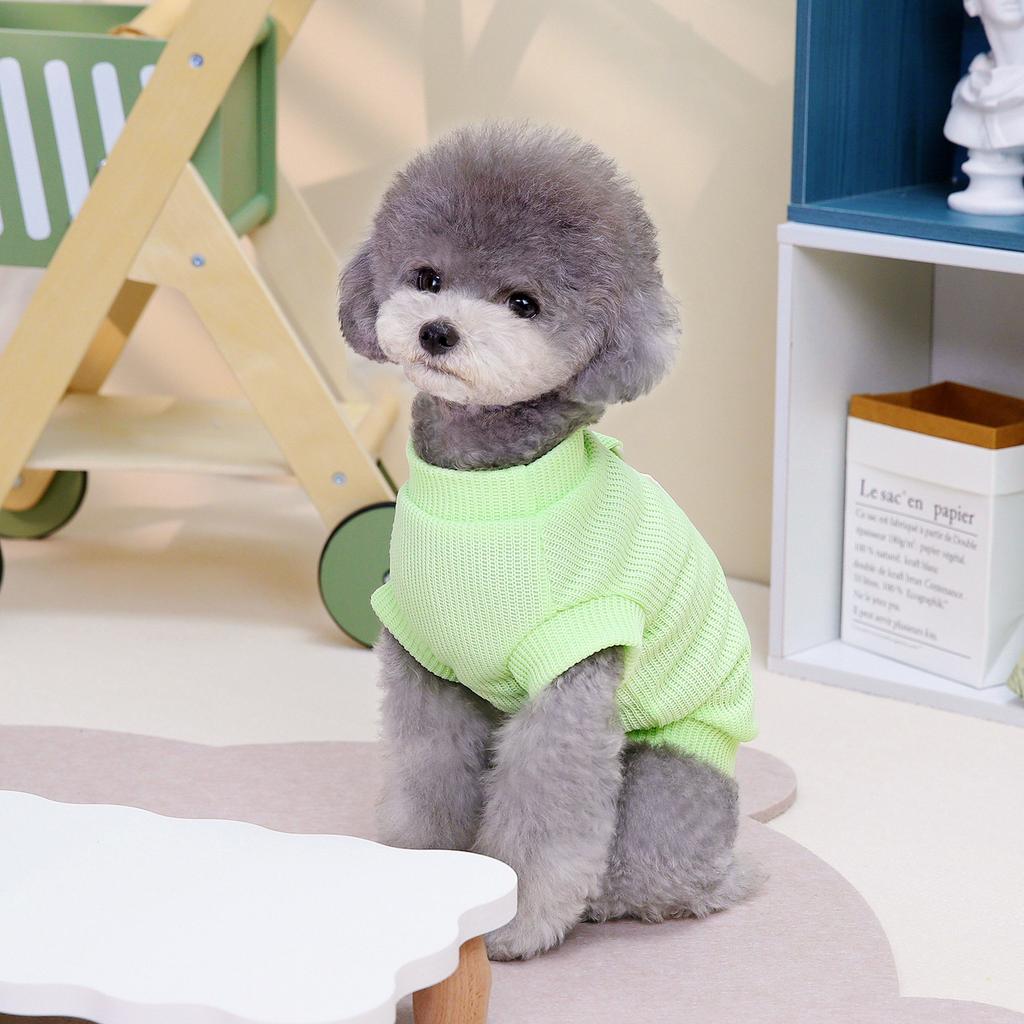 Spring and summer, thin pet clothes, cat Bigbear miniature dog Teddy T-shirt suspender smiley face label knitted pet clothing