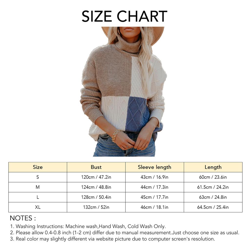 Damen Colorblock Rollkragen Hoher Kragen Langarm Lockerer Saum Gestrickter Damen Rollkragenpullover für