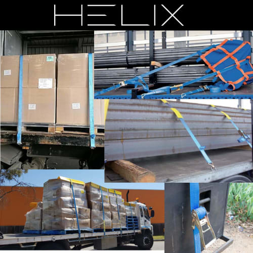 HELIX Lashing Belts, Set of 2, Ratchet Type, 50mm Wide, 1m Fixed Side, 5m Winding Side, 5000kg Breaking Load, J-Type 5T Hook, Secures Load, Japanese I