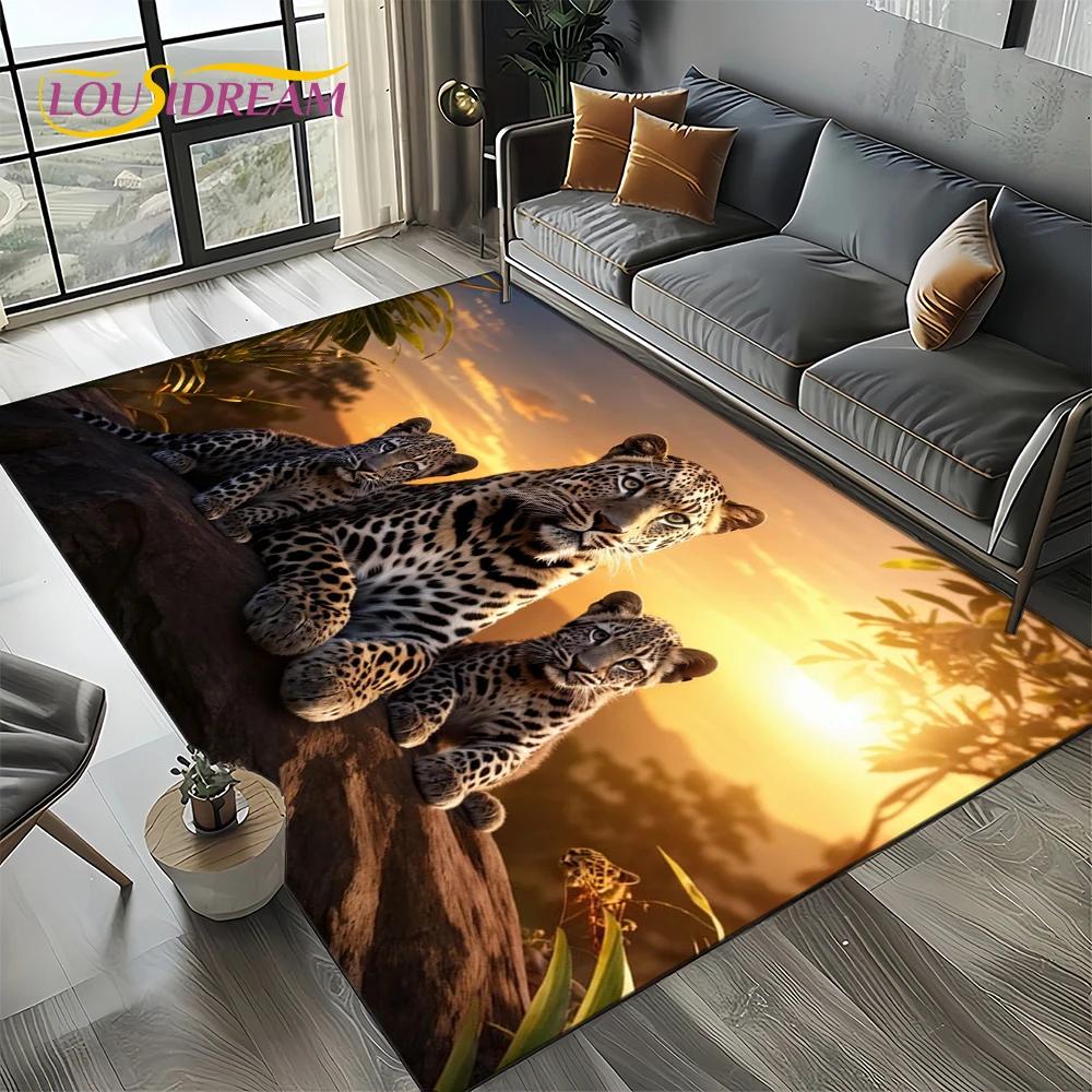 Fierce Tiger Lion Leopard Beast Animal Wildlife Cartoon Carpet Rug for Living Room Bedroom Sofa Decoration,Non-slip Floor Mat