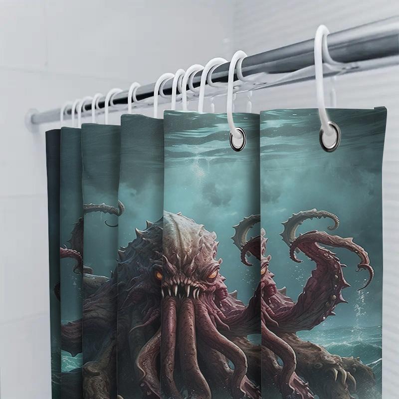 Einzigartige Oktopus-Badematte Duschvorhang Wasserdicht Dekorative Badezimmeraccessoires Dunkelviolett Cthulhu Tentakel Künstlerischer Druck Ho