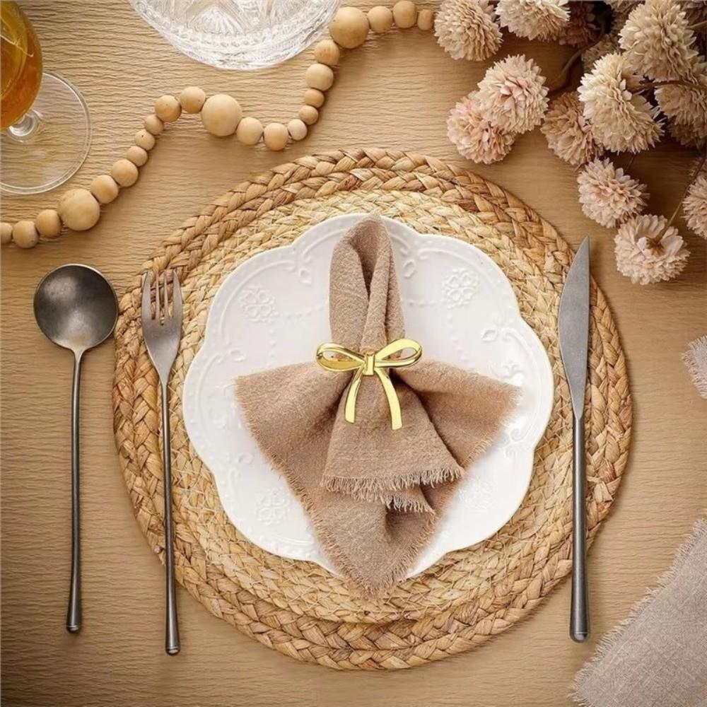 6 pcs Decorative Napkin Buckle Gold / Silver Serviette Ring Bow Napkin Ring For Table Dining Decor