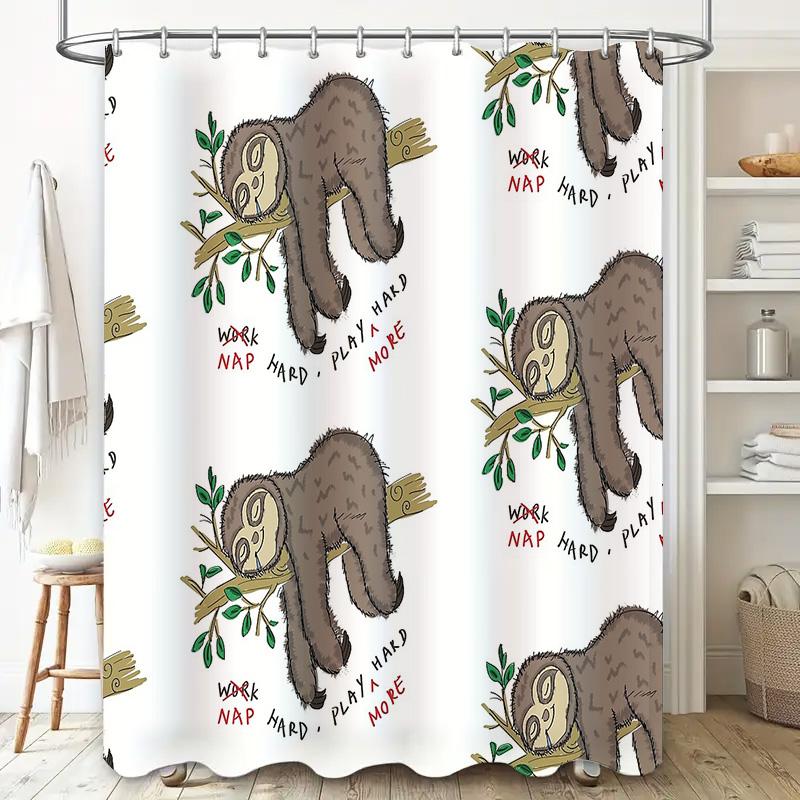 Cute Sloth Shower Curtain Tropical Forest Animal Bathroom Decor Waterproof Set Vintage Nature Pattern Backdrop Home Decor