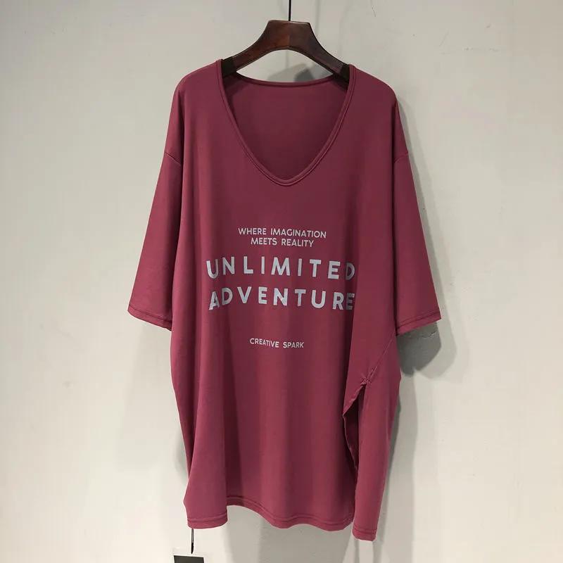 

T-shirt Women Summer Casual Large Size Loose V-Neck Pullover Short-sleeved Tops XXXXL червоний