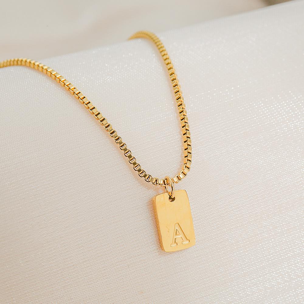 Square Brand 26 English Letters Pendant Necklace Daily Versatile Accessories