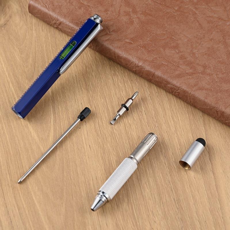 6-In-1 Metal Tool Pen Multifunctional Level Scale Pen, Screwdriver Capacitive Touch Ballpoint Pen