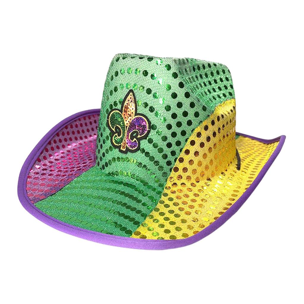 Sequin Cowboy Hat for Women Men Decoration Photo Props Novelty Funny Mardi Gras Hat for Rave Nightclub Cosplay Celebration Party
