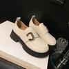 Małe skórzane buty, nowe damskie miękka skóra styl brytyjski gruba podeszwa czarne wszechstronne półokrągła klamra podwyższające buty na płaskiej podeszwie