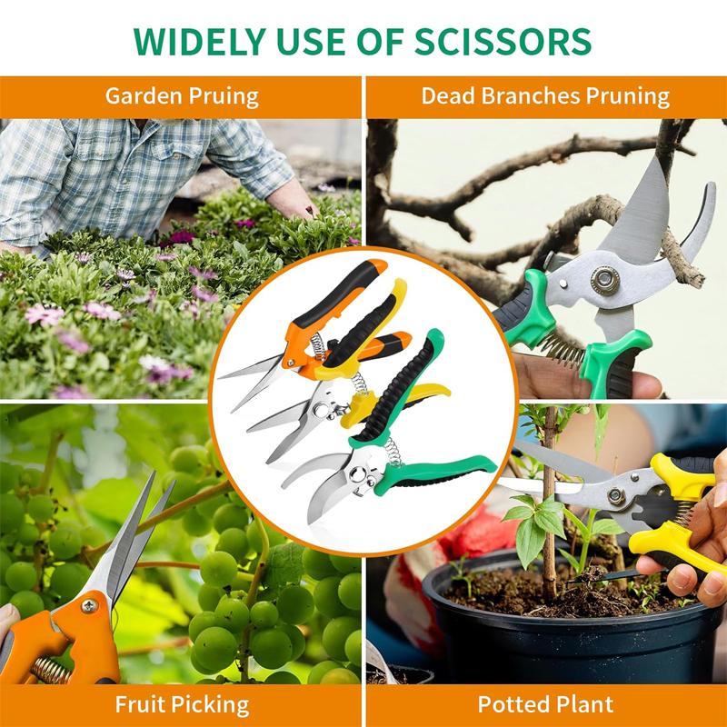 3-piece Stainless Steel Blade Hand-held Trimmer Pruning, Flower Picking, Fruit Picking, Fruit Tree Gardening Scissors