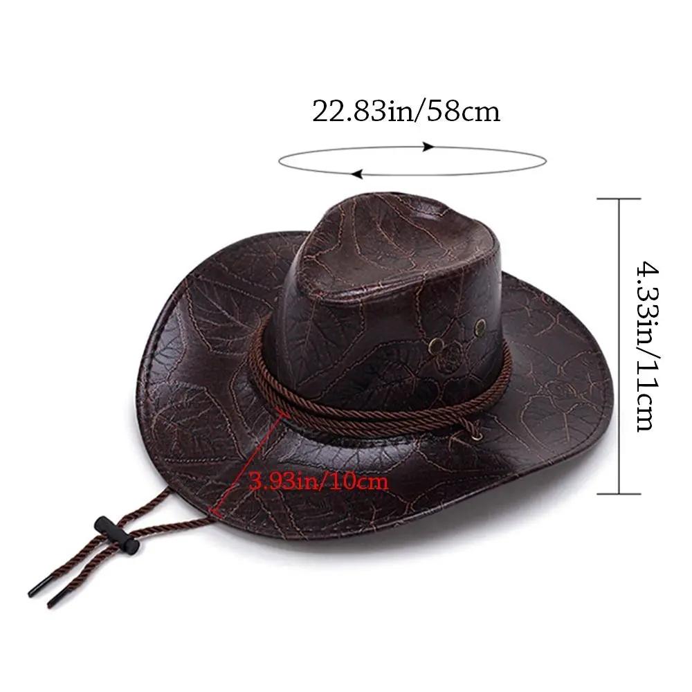 Fashion Leather Cowboy Hat Gentleman Jazz Sun Hats Outdoor Western Sun Visors Men Women