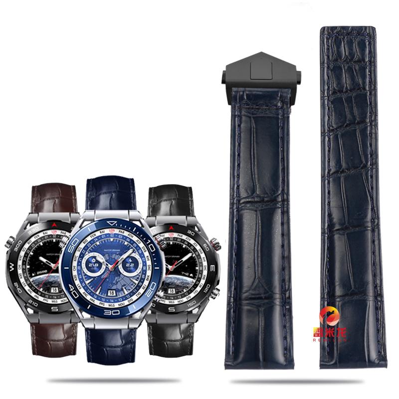 For Ultimate Crocodile Leather Watcband Huawei Watch GT3 Honor Smart Strap Casual Business TAG HEUER  Bracelet Blue Black 22mm