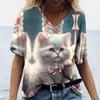 Yazlık Kadın Tişörtü AI Turuncu Kedi Baskılı Günlük Kısa Kollu 3d Tişörtler Moda Sokak Giyimi Bisiklet Yaka Kazak Kadın Giyim