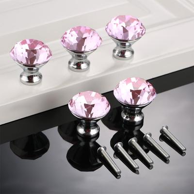 5pcs 1.221.18 Inch Decorative Pink Glass Pulls, Crystal Dresser/Cabinet Knobs for Bathrooms/Kitchens, with Screws