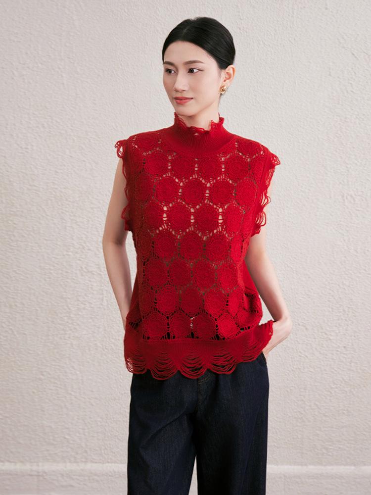 Niche Design Luxury Crochet Knit Wool Sleeveless Cardigan
