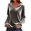 2026 Europe & America Spring/Autumn Women's V-Neck Long Sleeve Loose Solid T-Shirt