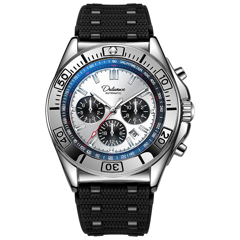 

Мужские автоматические механические часы Многофункциональный циферблат Календарь Модные спортивные мужские наручные часы Silicone белый/серебряный